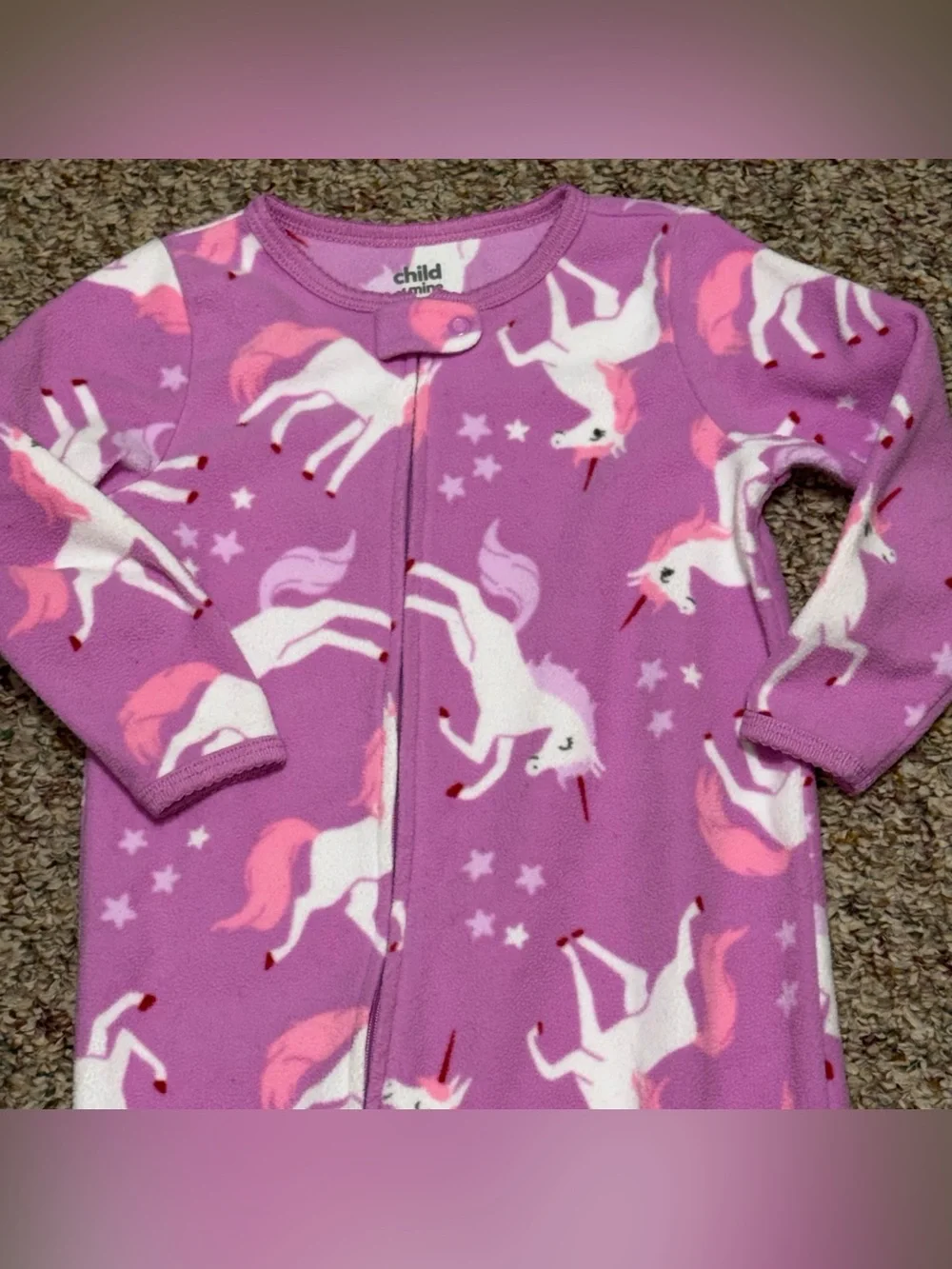Girls toddler 2T pajamas Child of Mine Pink Unicorn Footed One-Piece Pajamas
